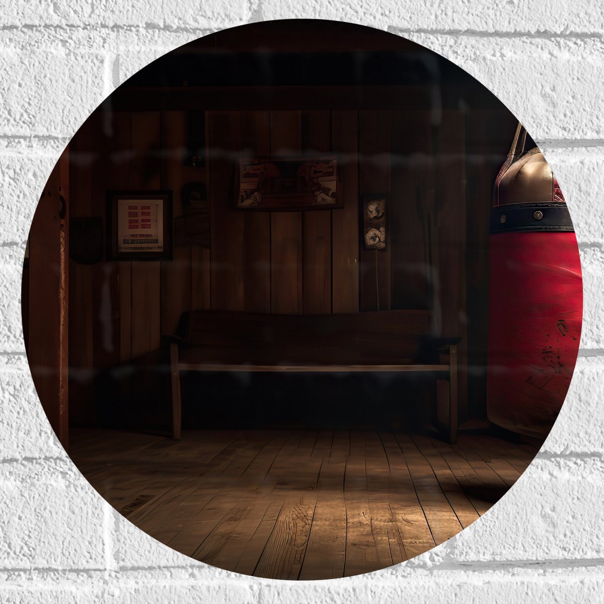 Muursticker Cirkel - Kamer - Bokszak - Palen - Sporten - Hout - 40x40 cm Foto op Muurstick