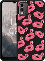 Cazy Hoesje Zwart geschikt voor Nokia C32 Inflatable Flamingos