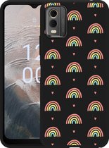 Cazy Hoesje Zwart geschikt voor Nokia C32 Regenboog Patroon