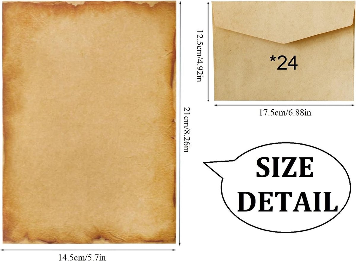 Enveloppen, set van 50 stuks briefpapier en enveloppen, vintage schrijfpapierset met 18 stuks roodbruine enveloppen, 18 stuks waszegelstickers