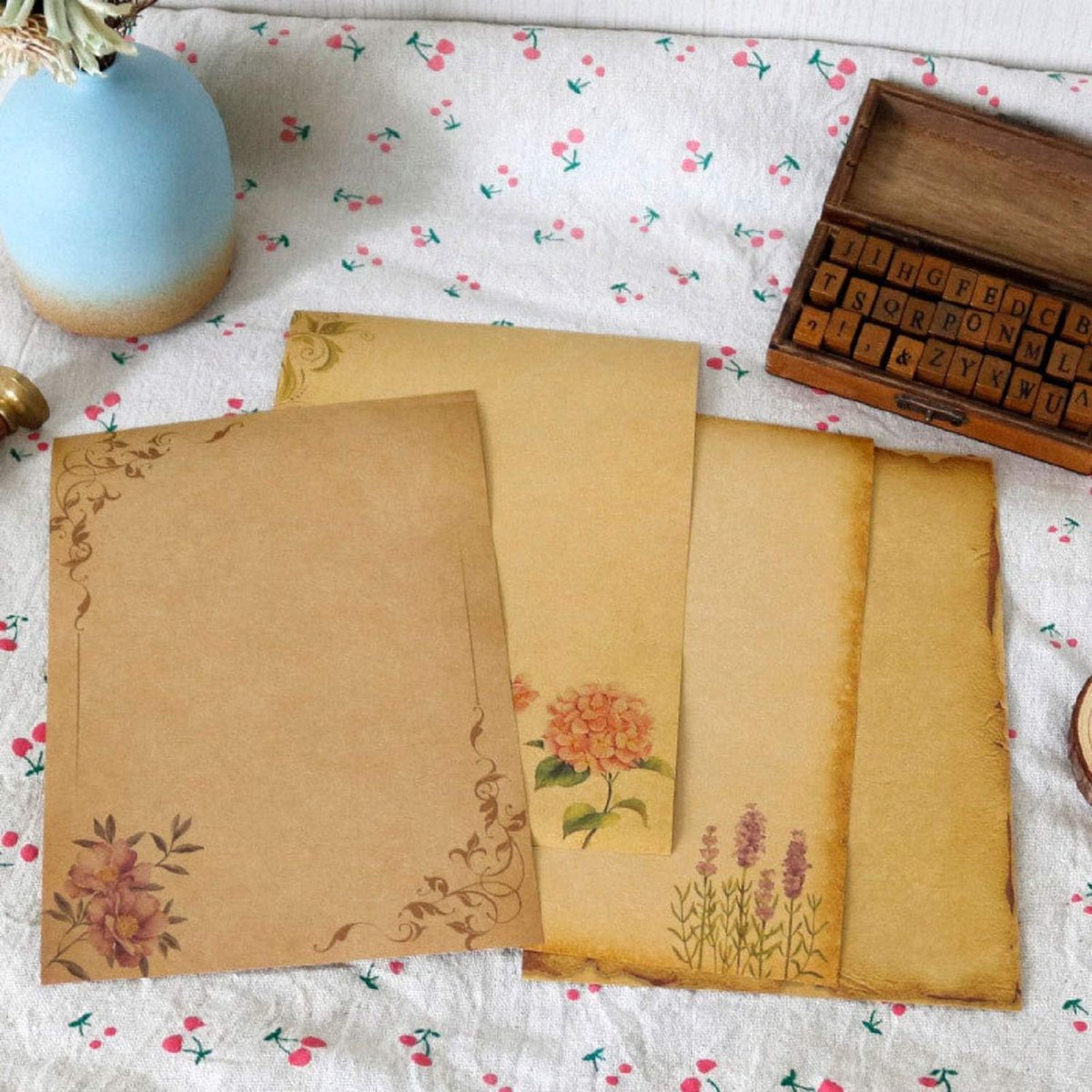 Vintage papieren enveloppen, briefpapierset, 24 stuks vintage