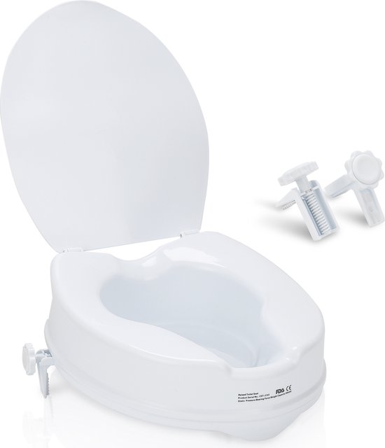 Toiletverhoger 10 cm met deksel - WC-bril. Verhoogd het toilet / WC met 10 cm - WC-bevestiging voor senioren - max 150kg - hoogte verstelbaar
