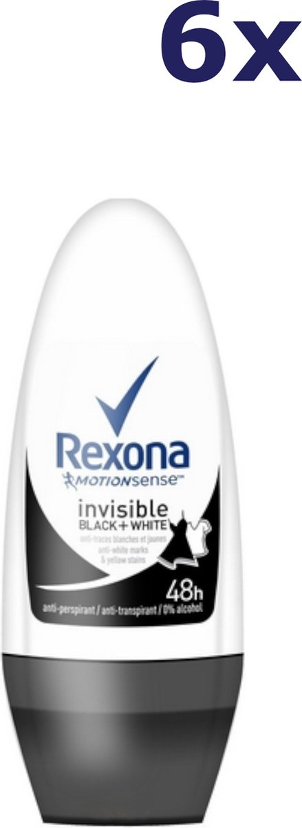 Goedkoopste 6x Rexona Deo Roll-on – Invisible Black & White 50 ml