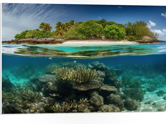 PVC Schuimplaat - Eiland - Bomen - Zand - Koraal - Zee - Oceaan - 75x50 cm Foto op PVC Schuimplaat (Met Ophangsysteem)