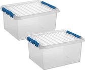 Sunware - Q-line opbergbox 36L transparant blauw - Set van 2
