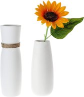 20 cm hoge keramische vaas wit set van 2, tafeldecoratie bloemenvaas, moderne kleine vazen ​​voor woonkamer, keuken, bruiloft en kantoor