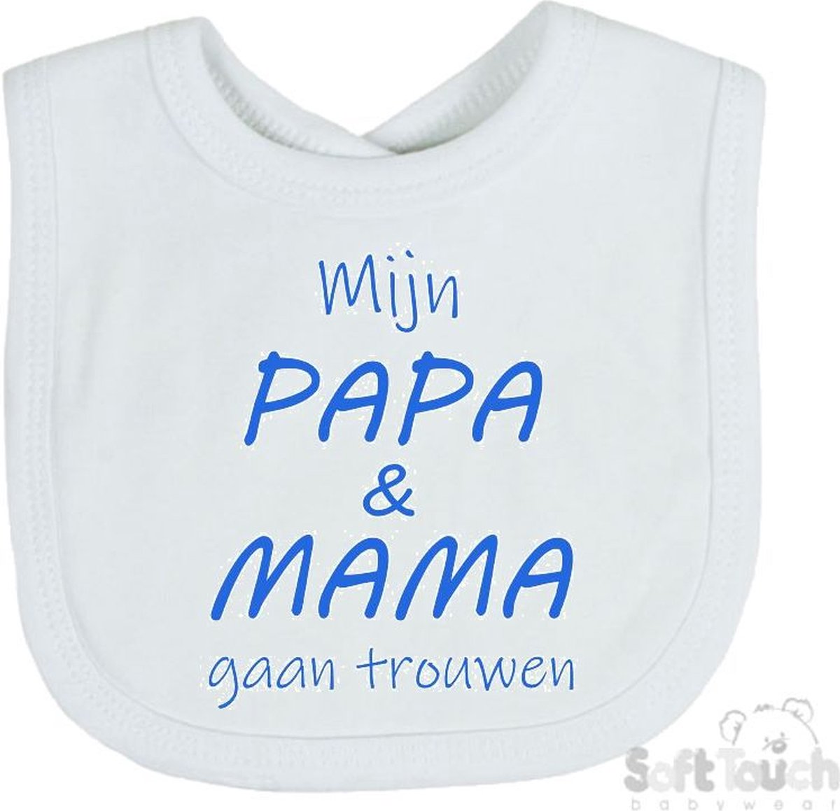 Goedkoopste Soft Touch Slabber Slabbetje Slab Mijn papa & mama gaan trouwen Unisex Katoen Wit/blauw Maat 33x22 Cm