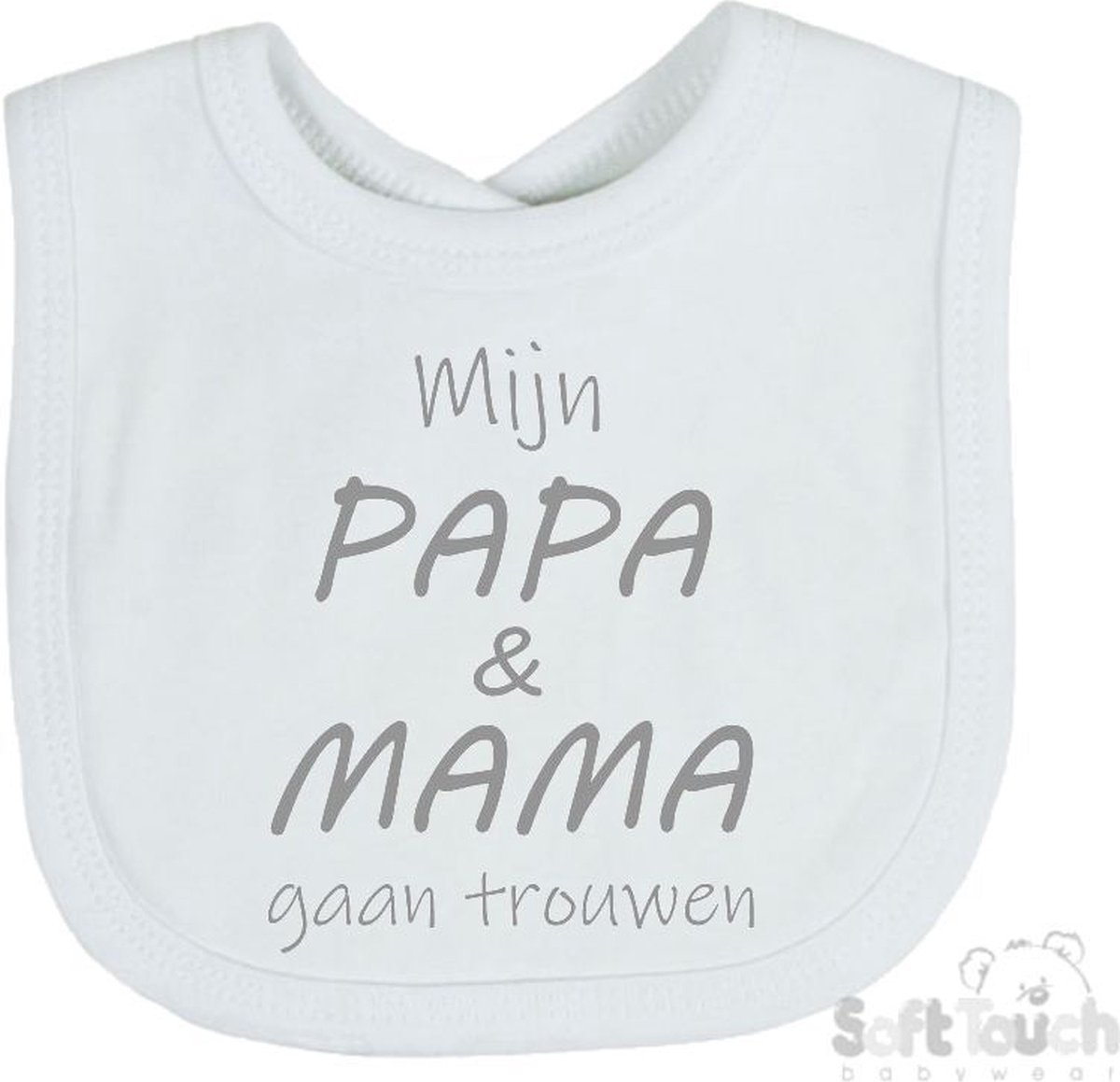 Goedkoopste Soft Touch Slabber Slabbetje Slab Mijn papa & mama gaan trouwen Unisex Katoen Wit/grijs Maat 33x22 Cm
