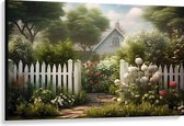 Canvas - Huis - Achtertuin - Bloemen - Planten - Bomen - 120x80 cm Foto op Canvas Schilderij (Wanddecoratie op Canvas)