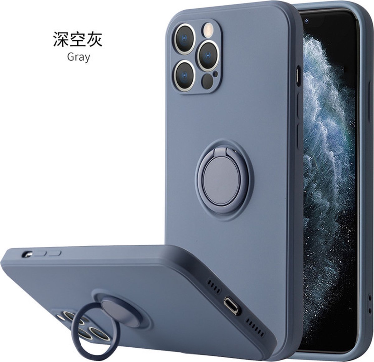 Back Cover geschikt voor Apple iPhone 15 | Telefoonhoesje | Ring Houder | Donker Grijs
