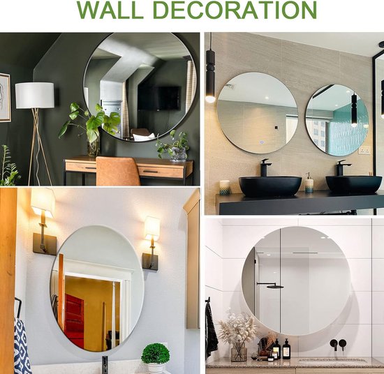 EONAZE Ronde badkamerspiegel, zelfklevend glas, frameloze opplakspiegel, 40 cm, HD wandspiegel voor badkamer, woonkamer, hal, decoratie, kaptafel (rond, 40 l x 40 W cm