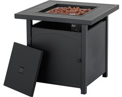 Bali OUTDOORS Gas Vuurtafel 71 x71 x 68.5cm Zwart - Vuurkorf Buiten - Terrashaard - Met Lavastenen - Terrasverwarming-Tuinhaard - 15KW -incl. Gasdrukregelaarset 50 mbar & Slang 50 cm