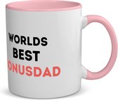 Akyol - worlds best bonusdad koffiemok - theemok - roze - Papa - de beste bonusvader - vader cadeautjes - vaderdag - verjaardagscadeau - verjaardag - cadeau - geschenk - kado - gift - vader artikelen - 350 ML inhoud