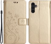 Coverup Bloemen & Vlinders Book Case - Geschikt voor Samsung Galaxy A54 Hoesje - Goud