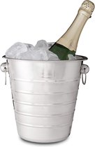 Champagnekoeler roestvrij staal met handgrepen, ijsemmer voor wijn en champagneflessen, feest, bruiloft, Ø 21,5 cm, zilver, 21,5 x 21,5 x 20,5 cm