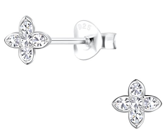 Joy|S - Zilveren bloem oorbellen - 5 mm - zilver met kristal - oorknopjes eenvoudige bloem
