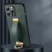 Sulada LeatherTexture backcover met handvat shockproof en lensbeschermer voor de iPhone 14 Pro groen