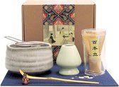 Japanse Matcha Thee Set Garde Set, Traditionele Bamboe Schep, Matcha Kom, Keramische Garde Houder, Geschenkdoos voor Japanse Thee Ceremonie (7 Stuks)