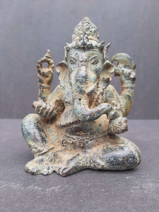 Statuette de Ganesh/Ganapati en bronze/patine verte/Inde/Asie