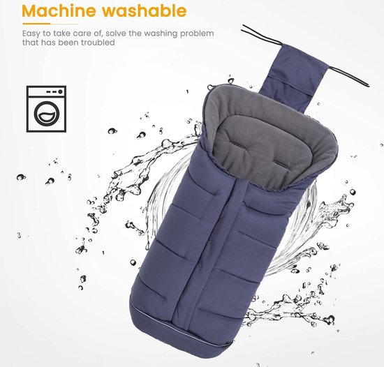 Universele Voetenzak voor Kinderwagens,Wintervoetenzak voor Pasgeborenen met Tas,Ritssluiting en Trekkoordkap,Warm Wasbaar Babyvoetenzak voor Buggy Babyzitje,Waterdicht& Winddicht Kinderwagenaccessoires voor 0-36 Maanden Baby (Blauw) — afbeelding 3