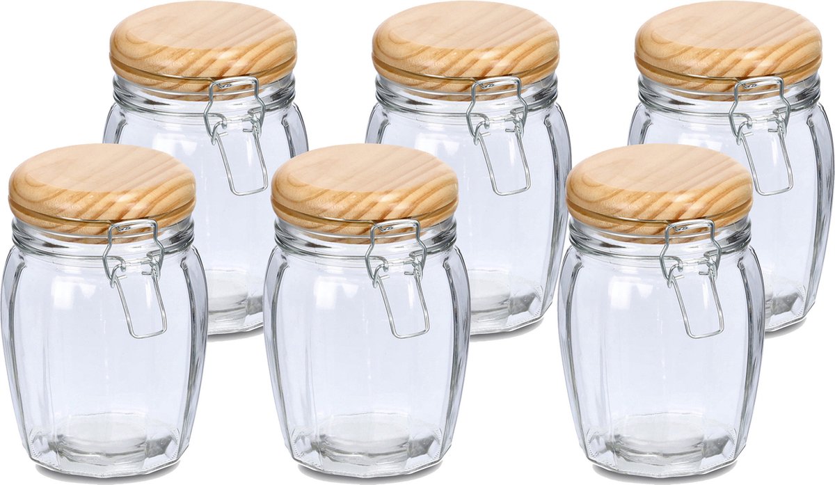 Zeller Voorraadpotten/bewaarpotten - 6x - 820 ml - glas - met beugelsluiting - D11 x H16 cm