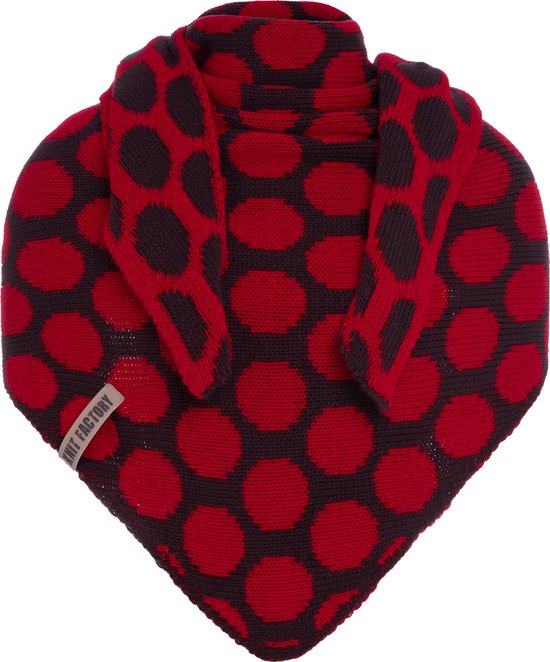 Knit Factory Liva Gebreide Omslagdoek - Driehoek Sjaal Dames - Dames sjaal - Wintersjaal - Stola - Wollen sjaal - Met bolletjes motief - 180x75 cm - Grof gebreid