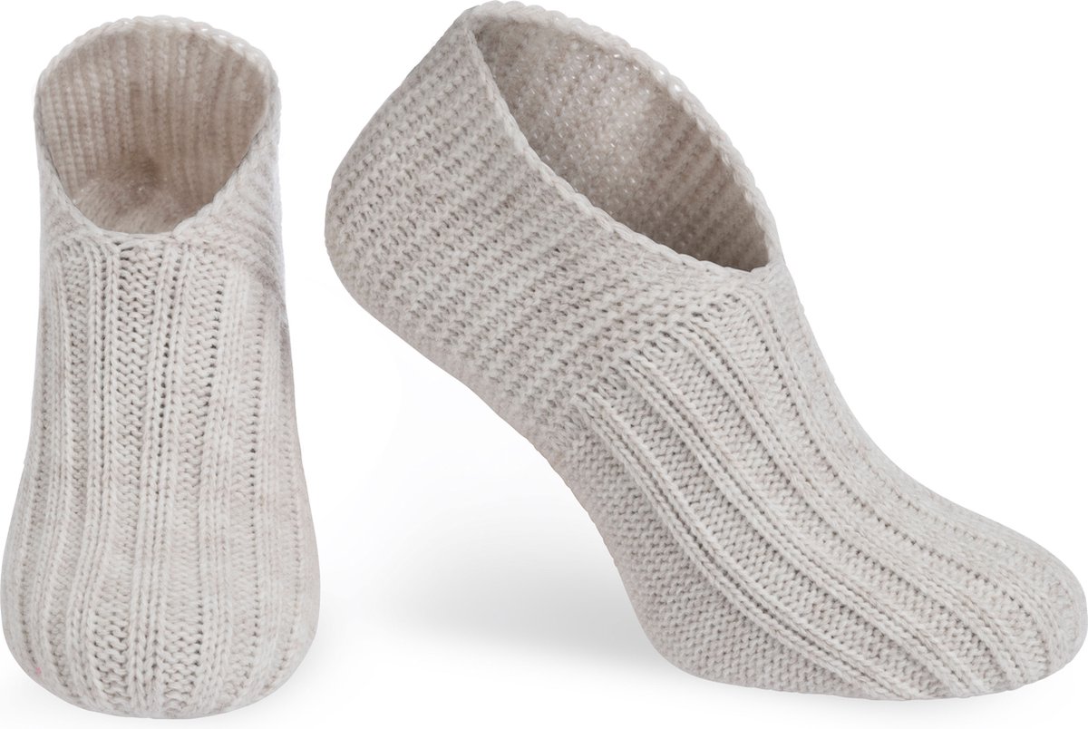 Knit Factory Miles Slofsokken - Sokken voor Dames en Heren - Gebreide sloffen - Huissokken - Beige - Maat 36-40