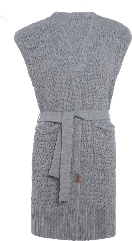 Knit Factory Luna Gebreide Gilet - Gebreid vest zonder mouwen - Mouwloos dames vest - Mouwloze grijze cardigan - Licht Grijs - 40/42