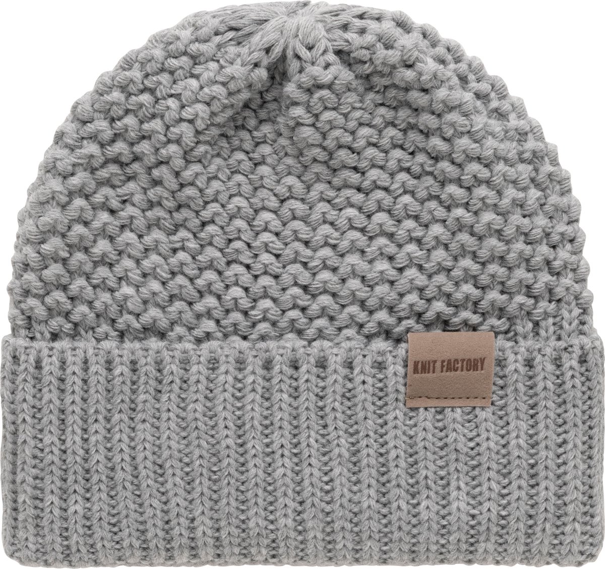 Knit Factory Carry Gebreide Muts Heren & Dames - Beanie hat - Licht Grijs - Grofgebreid - Warme lichtgrijze Wintermuts - Unisex - One Size