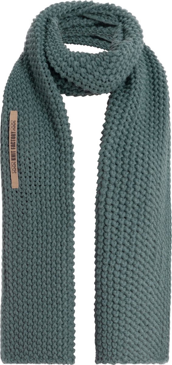 Knit Factory Carry Gebreide Sjaal Dames & Heren - Warme Wintersjaal - Grof gebreid - Langwerpige sjaal - Wollen sjaal - Heren sjaal - Dames sjaal - Unisex - Laurel - Groen - 200x35 cm