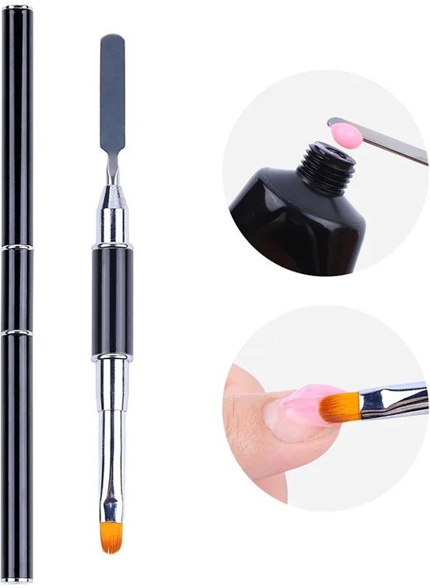 Goedkoopste Jinius® - Polygel Kwast - Polygel Spatel - Polygel - Nagels - Polygel Penseel - 2 in 1 - Duo Kwast Met Spatel - Nail Art - Nagels - Nails