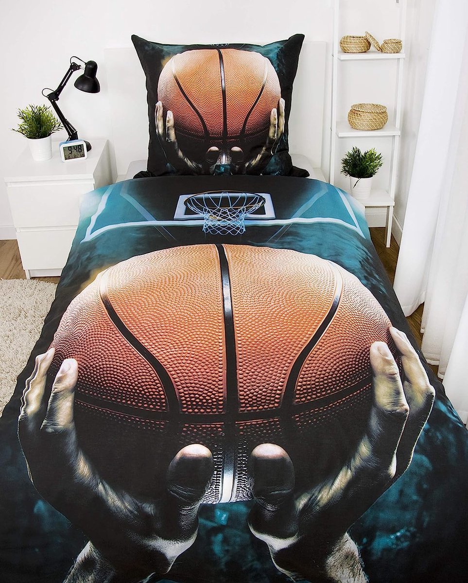 Young Collection Beddengoedset, Basketbal Thema, Kussensloop 80 x 80 cm, Dekbedovertrek 135 x 200 cm, 100% Katoen, Renforcé, Met Ritssluiting