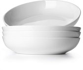 24.8 cm Pasta Bowls, 1.4 L Ceramic Salad Bowls, Flat Pasta Bowls, Set of 4, White Serving Bowls and Plates, Microwave and Dishwasher Safe