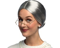 Boland - Pruik Granny Grijs - Steil - Kort - Vrouwen - Professor -