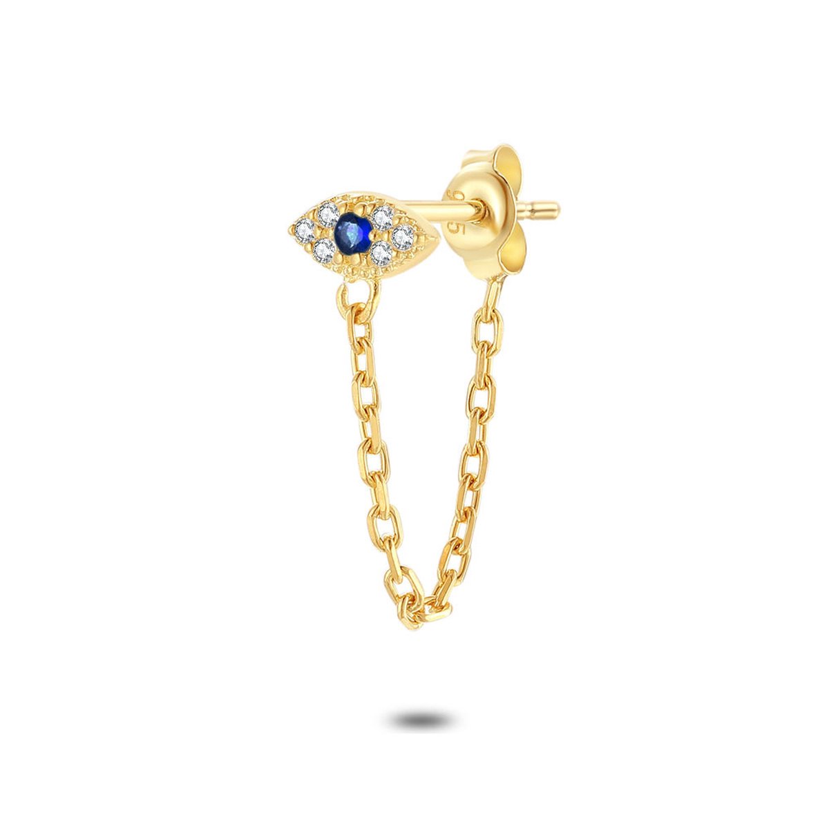 Twice As Nice Oorbel per stuk in 18kt verguld zilver, nazar, blauw en witte zirkonia