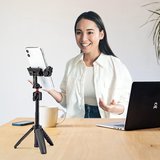 Metalen telefoonstatiefmontage roterende koude schoen 360 graden draaien en kantelen hoeken, compatibel met iPhone Samsung Smartphone Houder Adapter, Desktop statief voor mobiele telefoon, video live