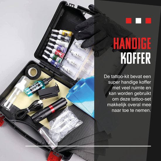 Tattoo Machine Set Draadloos voor Beginners Incl. Inkt en Naalden - Tattoo machine - Pen - Tattoo inkt - Complete Beginners Set met oefenhuid - Tattoo Machines - Tattoo Pen - Cartridges - Naalden - Inkt - Tattoo Kit