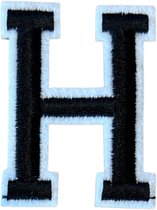 Alfabet Strijk Letter Embleem Patches Zwart Wit Dun Randje Letter H / 4 cm / 5 cm