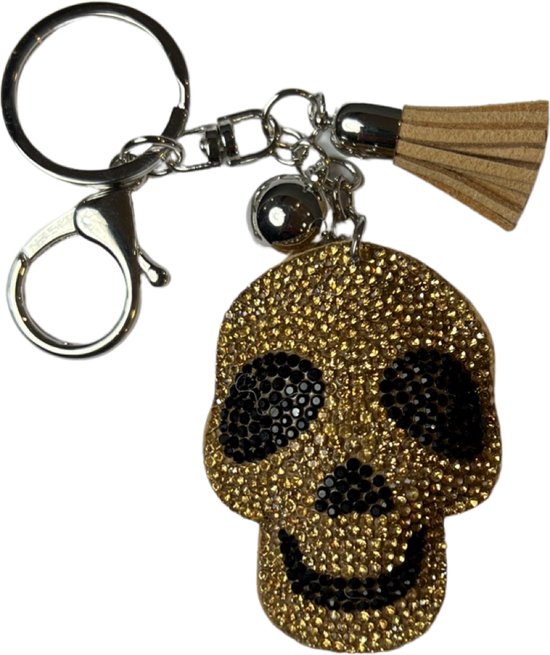 Doodskop Schedel Skull Sleutelhanger Strass Goud Zwart 5 cm / 7 cm / Goud Zwart