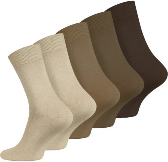 Chaussettes Homme - 5 Paires - Unis - Marron - 100% coton peigné - Taille 43/46