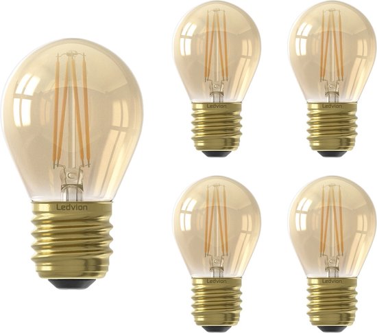 Ledvion Set van 5 E27 LED Lampen, 1W, 2100K, 50 Lumen, LED Lampen Value Pack, Spotlight, Gouden Kleuren