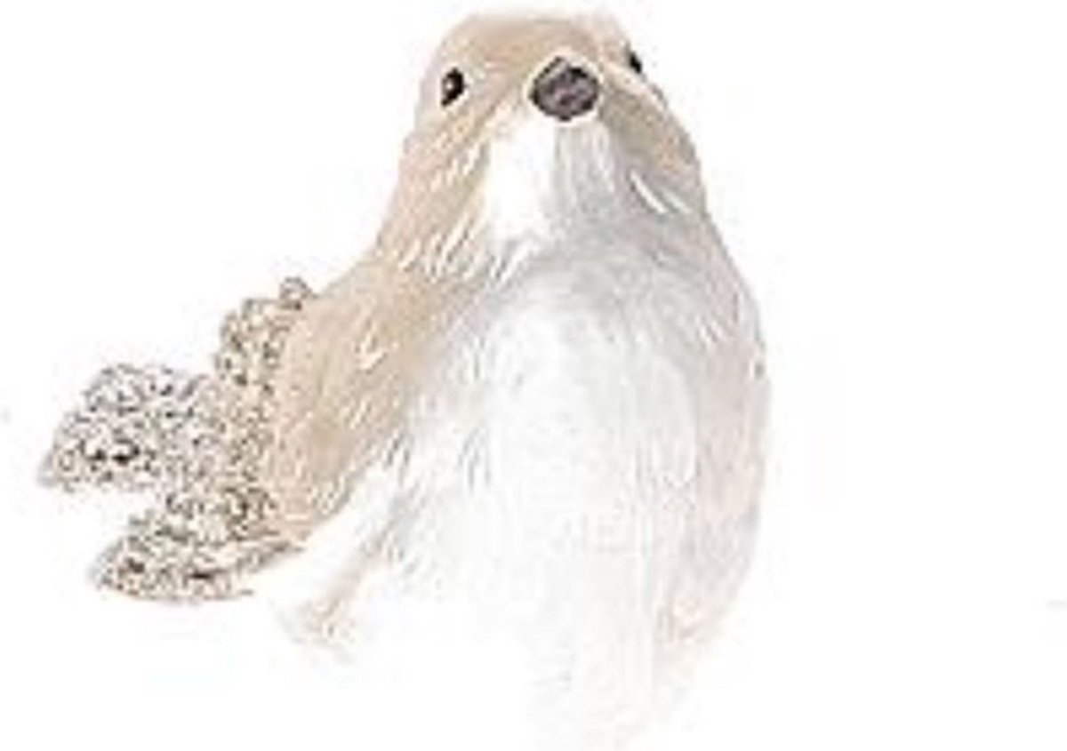 HBX natural living Deco vogel Sele 10,5x5,5xh6,5cm keramiek wit/champagne met glitters