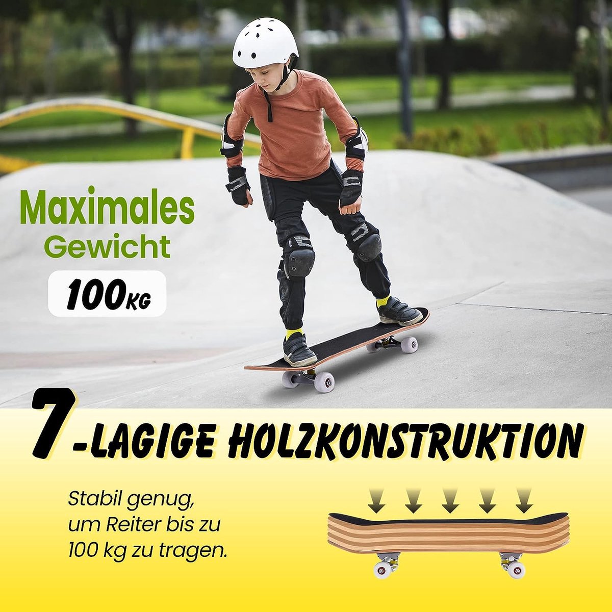80 x 20 cm skateboard voor beginners, complete cruiser met ABEC-7 kogellagers, 7-laags longboard esdoornhout HMCWSP35211