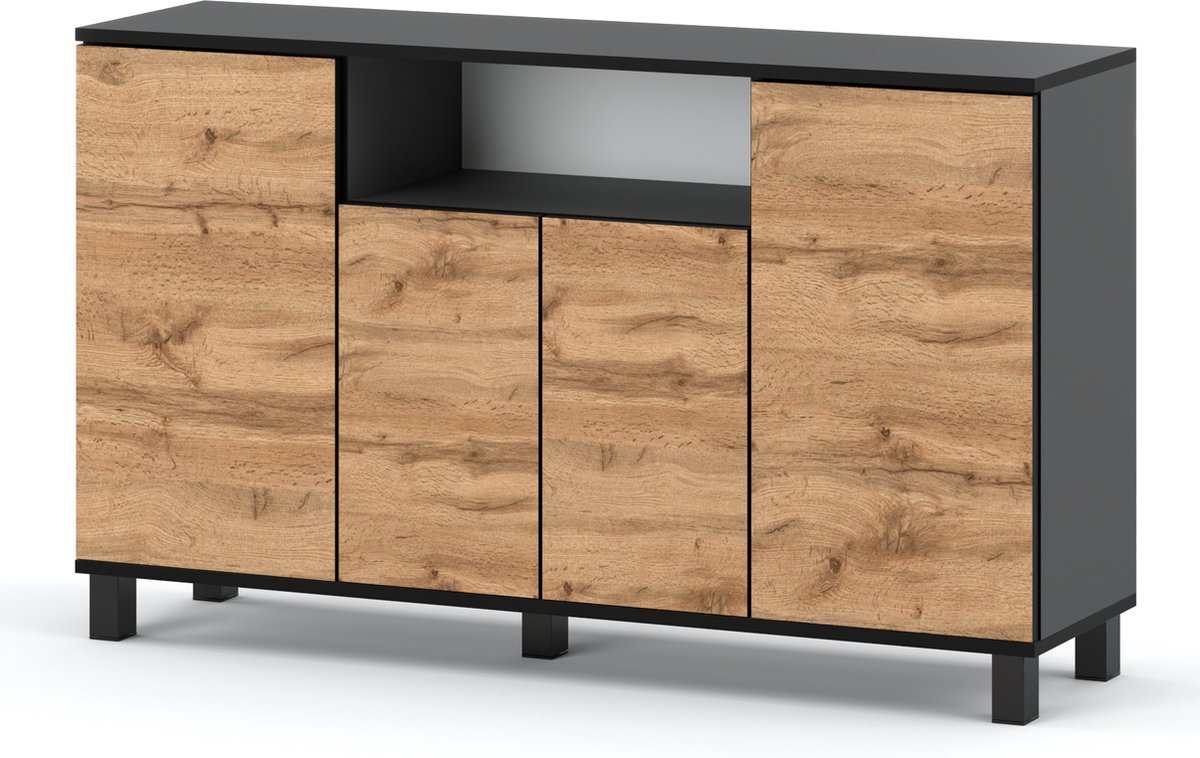 Meubel Square - Dressoir CORSO - Eiken - Antraciet - 140cm - Kast