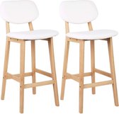 Barkrukken Vijay - Set van 2 - Met rugleuning - Houten frame - Barstoelen ergonomisch - Keuken - Wit - Zithoogte 65cm