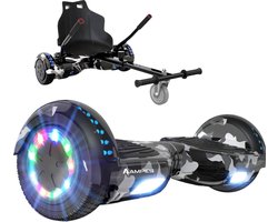 Ampes Hoverboard - Bluetooth Speaker - 24V 4.0 Ah Accu - Oxboard - 12 km/h - UL2272 Gecertificeerd - LED Verlichting - Anti lek banden - Belastbaar tot 120KG - 6.5 Inch - Inclusief Draagtas - 700W Wielen - Camouflage + Hoverkart
