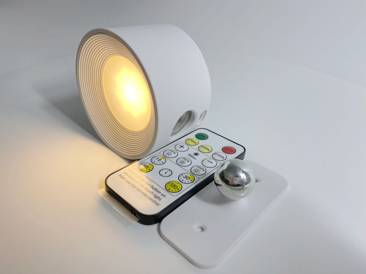 Oplaadbare Wandlamp voor Binnen - Afstandsbediening - Timer - Draadloos - Drie kleurtemperaturen - Eenvoudige Bevestiging - Dimbaar - Nachtlamp - Leeslamp- Touch Control - 360º rotatie