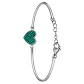 Lucardi Dames Stalen armband hart met kristal emerald - Armband - Staal - Zilverkleurig - 20 cm