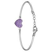 Lucardi Dames Stalen armband hart met kristal violet - Armband - Staal - Zilverkleurig - 20 cm