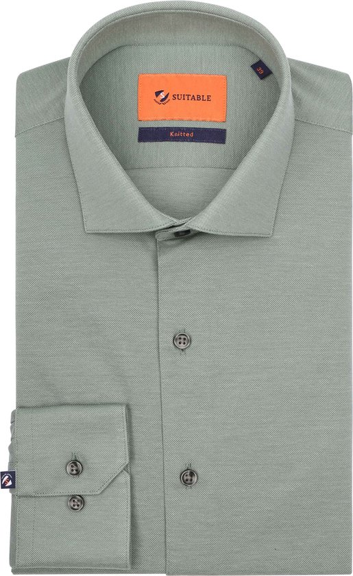 Suitable - Overhemd Pique Groen - Heren - Maat 42 - Slim-fit